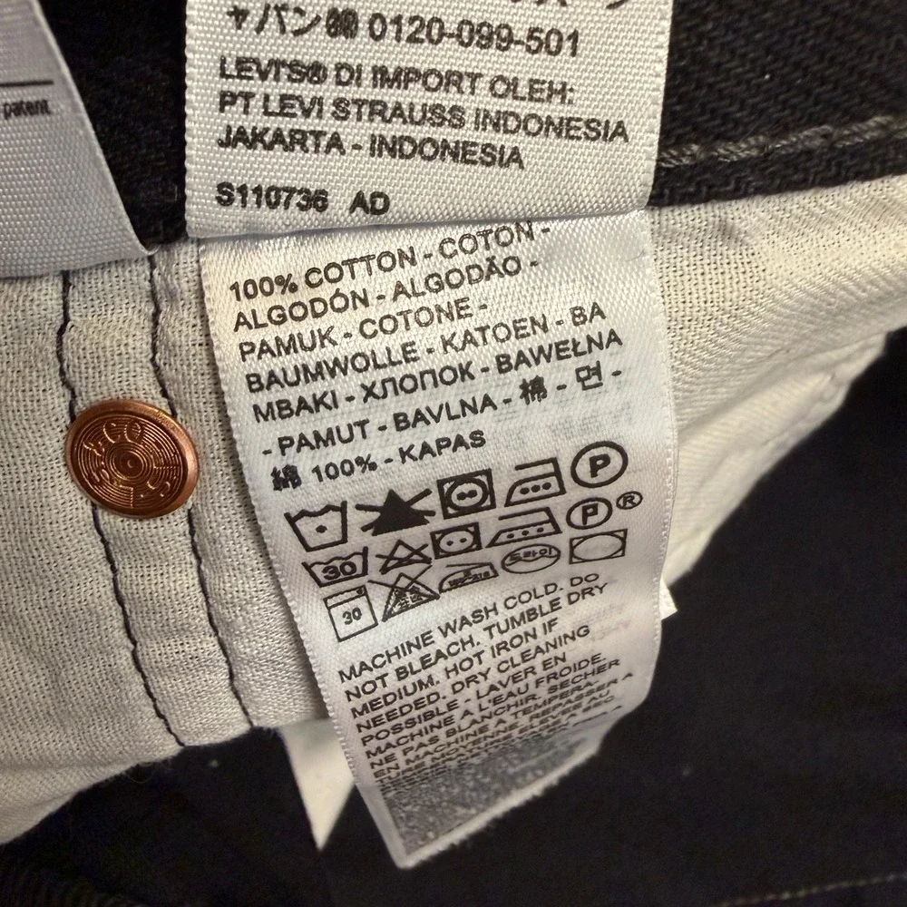 New Levi's 501 Jeans Mens 38x30 Black Button Fly Straight Leg Denim Western